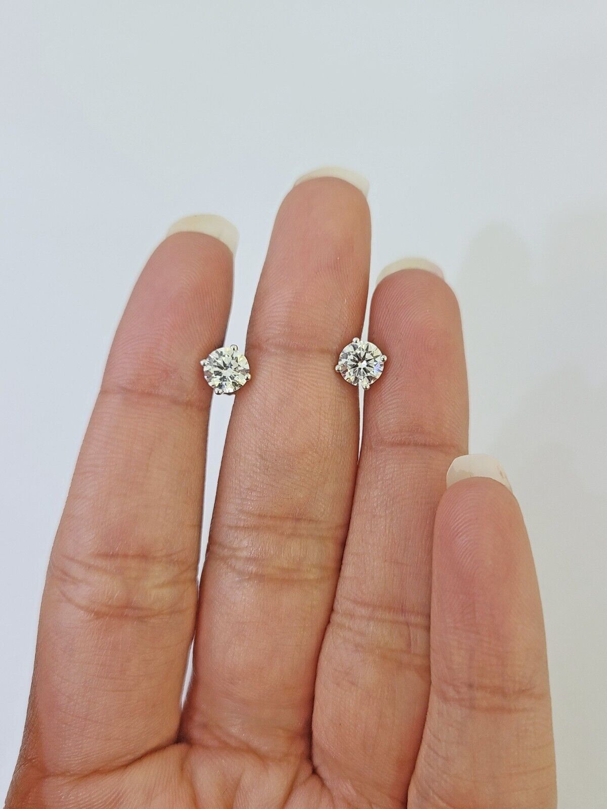 10k White gold Round Earrings Diamond screw - back Lab Created Women Men Studs - GoldenlinQ